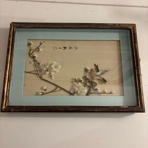 Vintage Rare Chinese Diorama Framed Bird and Blossom 3D Art Shadow Box Decor